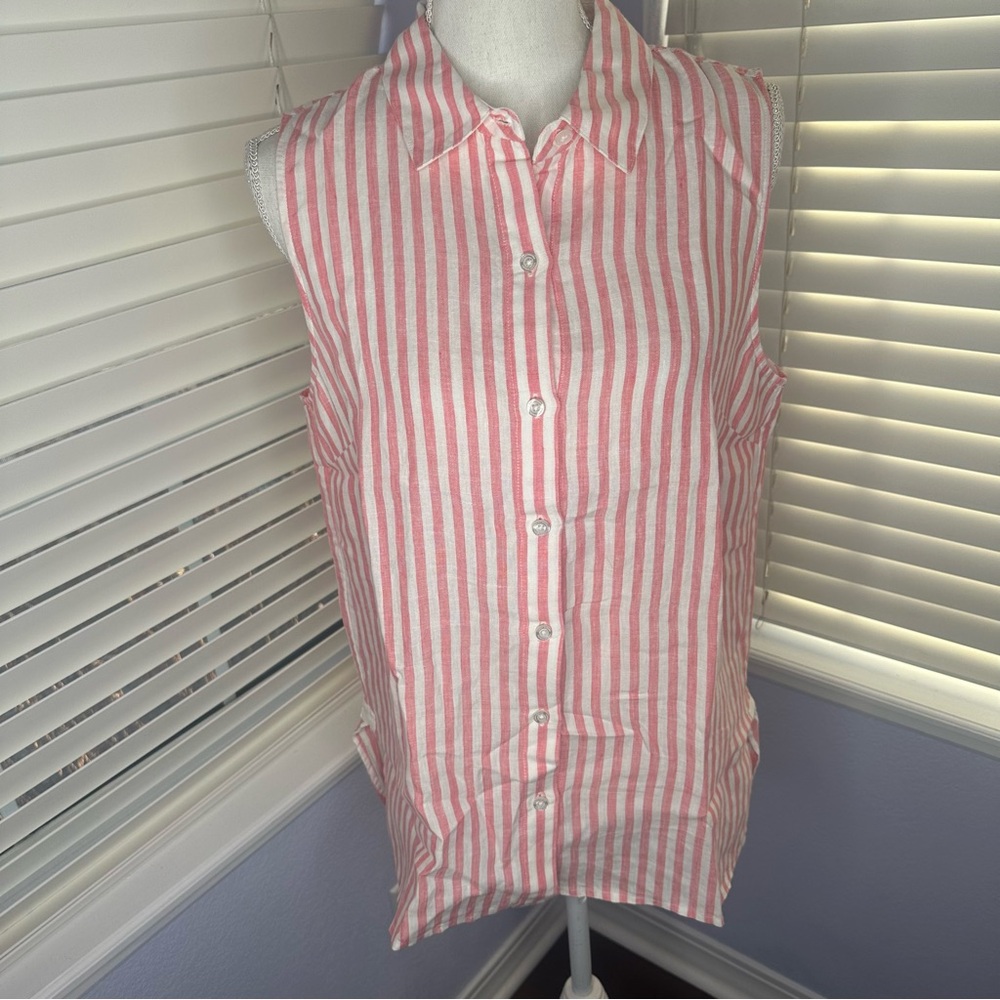 Tommy Bahama Coral and White Striped Top